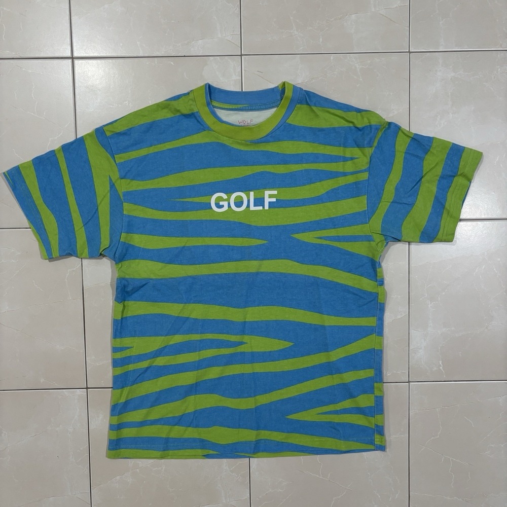 Golf Wang Shirt Mens M Blue Green Tiger Stripe WOLF 10 Years Tee Streetwear OF